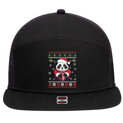 Panda Bear Ugly Christmas Sweater Xmas For Adults Cool Gift 7 Panel Mesh Trucker Snapback Hat
