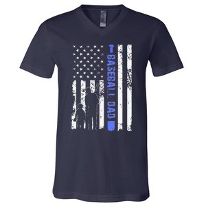 Proud Baseball US Dad American Flag Sports V-Neck T-Shirt