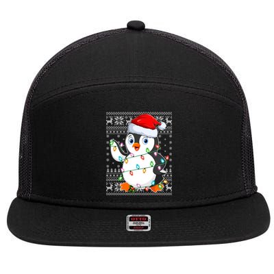 Penguin Bird Ugly Xmas Sweater Style Santa Penguin Christmas Cool Gift 7 Panel Mesh Trucker Snapback Hat