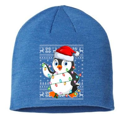 Penguin Bird Ugly Xmas Sweater Style Santa Penguin Christmas Cool Gift Sustainable Beanie