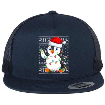 Penguin Bird Ugly Xmas Sweater Style Santa Penguin Christmas Cool Gift Flat Bill Trucker Hat