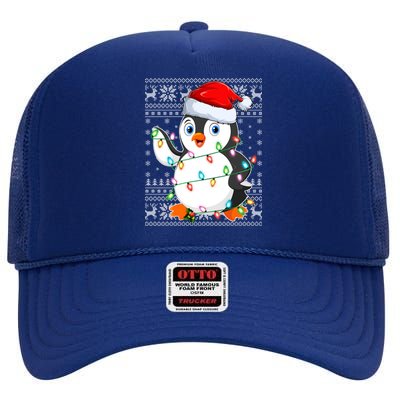 Penguin Bird Ugly Xmas Sweater Style Santa Penguin Christmas Cool Gift High Crown Mesh Back Trucker Hat