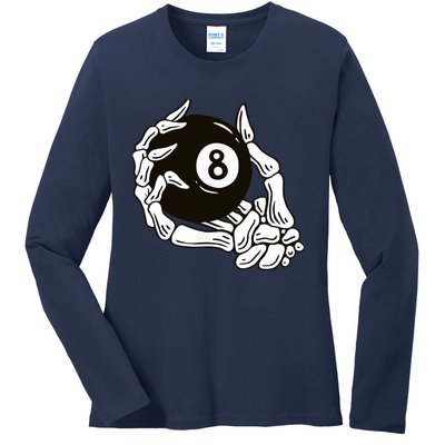 Pool billiards vintage 8 eight ball Ladies Long Sleeve Shirt