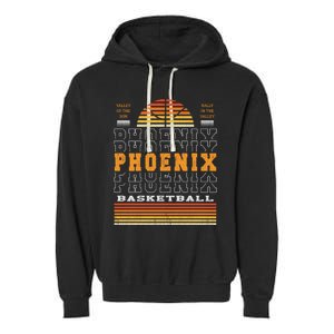 Phoenix Basketball Valley Oop City Arizona Retro Sunset Garment-Dyed Fleece Hoodie