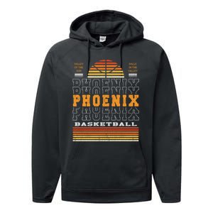 Phoenix Basketball Valley Oop City Arizona Retro Sunset Performance Fleece Hoodie