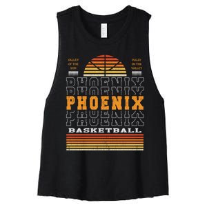 Phoenix Basketball Valley Oop City Arizona Retro Sunset Women's Racerback Cropped Tank