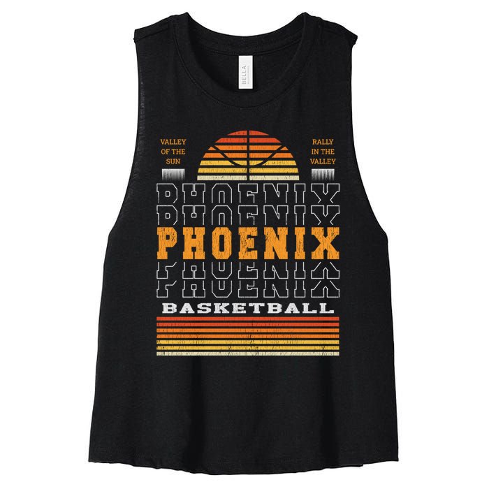 Phoenix Basketball Valley Oop City Arizona Retro Sunset Women's Racerback Cropped Tank