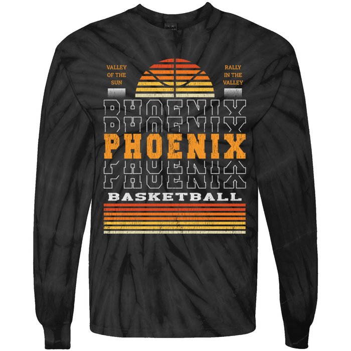 Phoenix Basketball Valley Oop City Arizona Retro Sunset Tie-Dye Long Sleeve Shirt