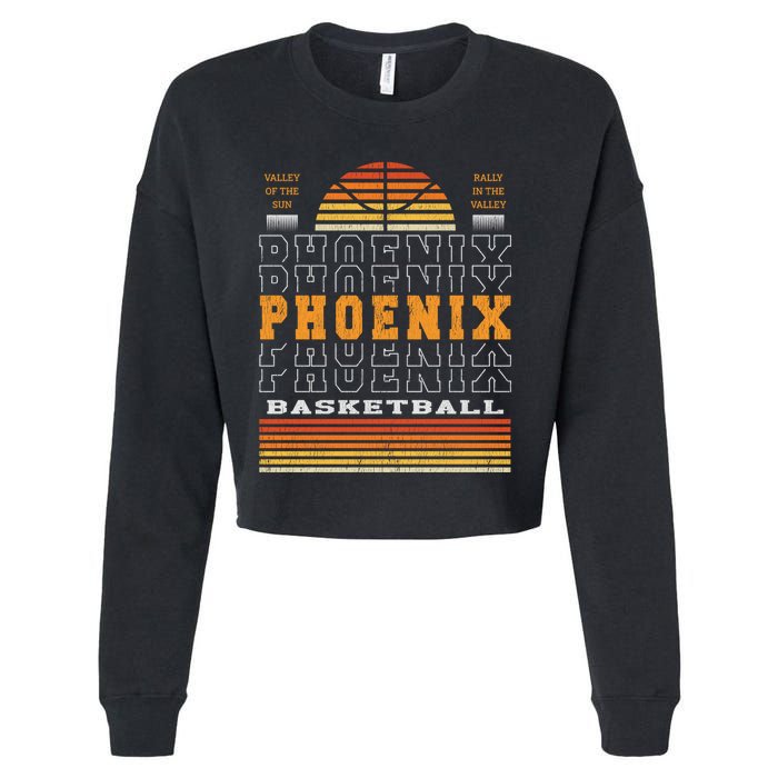 Phoenix Basketball Valley Oop City Arizona Retro Sunset Cropped Pullover Crew