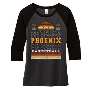 Phoenix Basketball Valley Oop City Arizona Retro Sunset Women's Tri-Blend 3/4-Sleeve Raglan Shirt