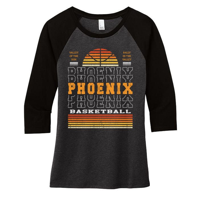 Phoenix Basketball Valley Oop City Arizona Retro Sunset Women's Tri-Blend 3/4-Sleeve Raglan Shirt