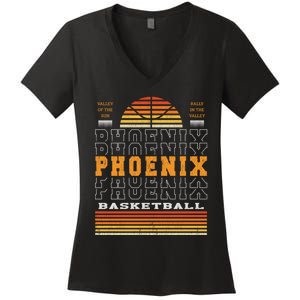 Phoenix Basketball Valley Oop City Arizona Retro Sunset Women's V-Neck T-Shirt