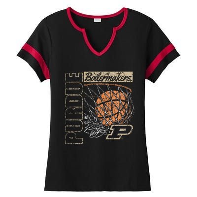 P.U.R.D.U.E Boilermakers Vintage Basketball 90s Black Ladies Halftime Notch Neck Tee