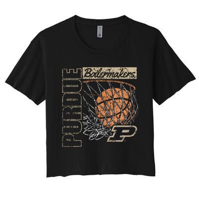 P.U.R.D.U.E Boilermakers Vintage Basketball 90s Black Women's Crop Top Tee