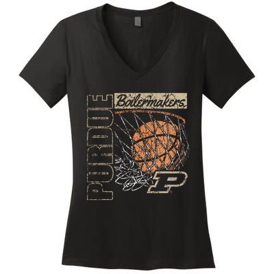 P.U.R.D.U.E Boilermakers Vintage Basketball 90s Black Women's V-Neck T-Shirt