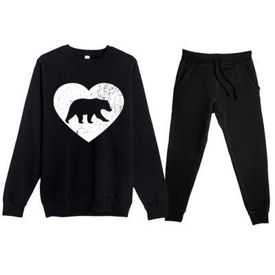 Polar Bear Vintage White Heart Animal Lover Valentines Day Gift Premium Crewneck Sweatsuit Set