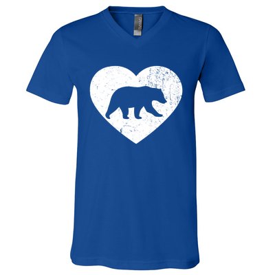 Polar Bear Vintage White Heart Animal Lover Valentines Day Gift V-Neck T-Shirt