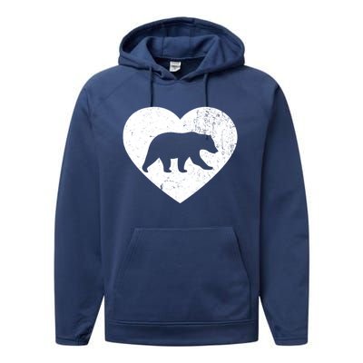 Polar Bear Vintage White Heart Animal Lover Valentines Day Gift Performance Fleece Hoodie