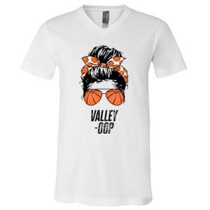 Phoenix Basketball Valley Oop Messy Bun Sun Basketball Fan V-Neck T-Shirt