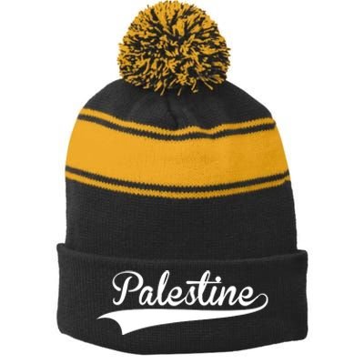 Palestine Baseball Vintage Retro Font Stripe Pom Pom Beanie