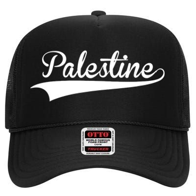 Palestine Baseball Vintage Retro Font High Crown Mesh Back Trucker Hat