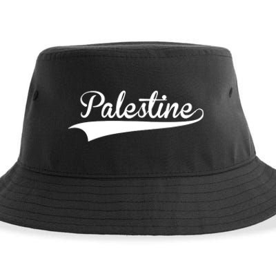 Palestine Baseball Vintage Retro Font Sustainable Bucket Hat