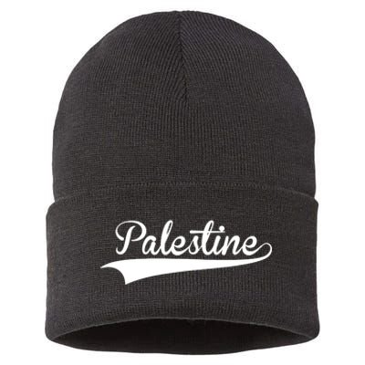 Palestine Baseball Vintage Retro Font Sustainable Knit Beanie