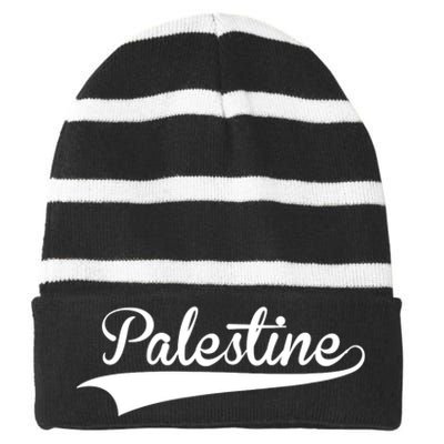 Palestine Baseball Vintage Retro Font Striped Beanie with Solid Band