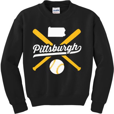 Pittsburgh Baseball Vintage Pennsylvania State Love City Drk Kids Sweatshirt