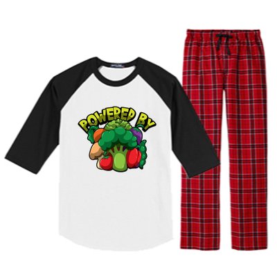 Powered By Vegetables Gift Strong Vegan Life Funny Gift Raglan Sleeve Pajama Set