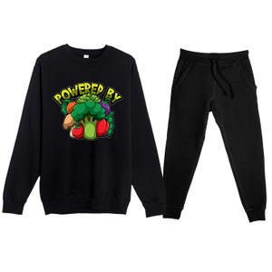 Powered By Vegetables Gift Strong Vegan Life Funny Gift Premium Crewneck Sweatsuit Set