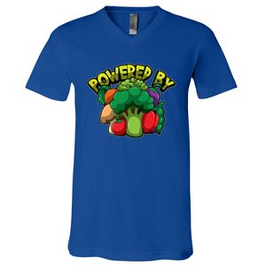 Powered By Vegetables Gift Strong Vegan Life Funny Gift V-Neck T-Shirt