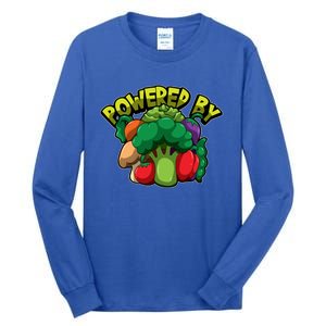 Powered By Vegetables Gift Strong Vegan Life Funny Gift Tall Long Sleeve T-Shirt