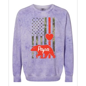 Papa Bear Valentines Day American Flag Camo Family Matching Funny Gift Colorblast Crewneck Sweatshirt