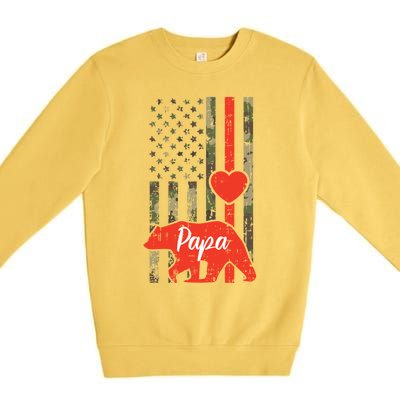 Papa Bear Valentines Day American Flag Camo Family Matching Funny Gift Premium Crewneck Sweatshirt