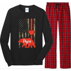 Papa Bear Valentines Day American Flag Camo Family Matching Funny Gift Long Sleeve Pajama Set