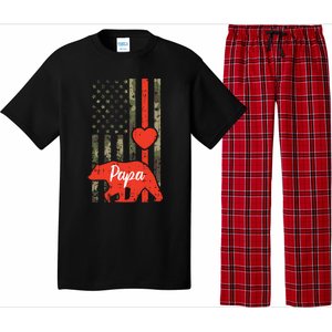 Papa Bear Valentines Day American Flag Camo Family Matching Funny Gift Pajama Set