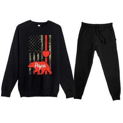 Papa Bear Valentines Day American Flag Camo Family Matching Funny Gift Premium Crewneck Sweatsuit Set