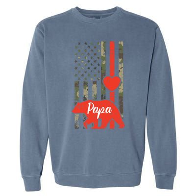 Papa Bear Valentines Day American Flag Camo Family Matching Funny Gift Garment-Dyed Sweatshirt