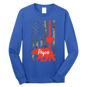 Papa Bear Valentines Day American Flag Camo Family Matching Funny Gift Long Sleeve Shirt