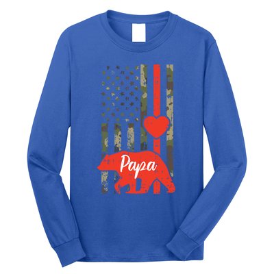 Papa Bear Valentines Day American Flag Camo Family Matching Funny Gift Long Sleeve Shirt