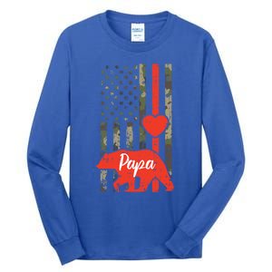 Papa Bear Valentines Day American Flag Camo Family Matching Funny Gift Tall Long Sleeve T-Shirt