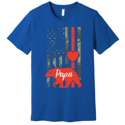 Papa Bear Valentines Day American Flag Camo Family Matching Funny Gift Premium T-Shirt