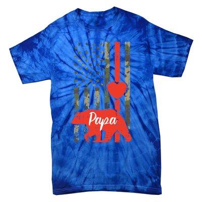 Papa Bear Valentines Day American Flag Camo Family Matching Funny Gift Tie-Dye T-Shirt