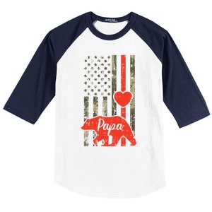 Papa Bear Valentines Day American Flag Camo Family Matching Funny Gift Baseball Sleeve Shirt