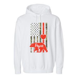 Papa Bear Valentines Day American Flag Camo Family Matching Funny Gift Garment-Dyed Fleece Hoodie