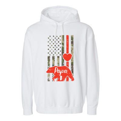 Papa Bear Valentines Day American Flag Camo Family Matching Funny Gift Garment-Dyed Fleece Hoodie