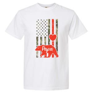 Papa Bear Valentines Day American Flag Camo Family Matching Funny Gift Garment-Dyed Heavyweight T-Shirt