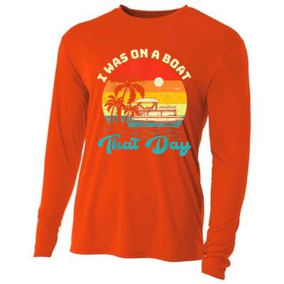 Ponton Boat Vintage Retro I Was On A Boat That Day Cooling Performance Long Sleeve Crew