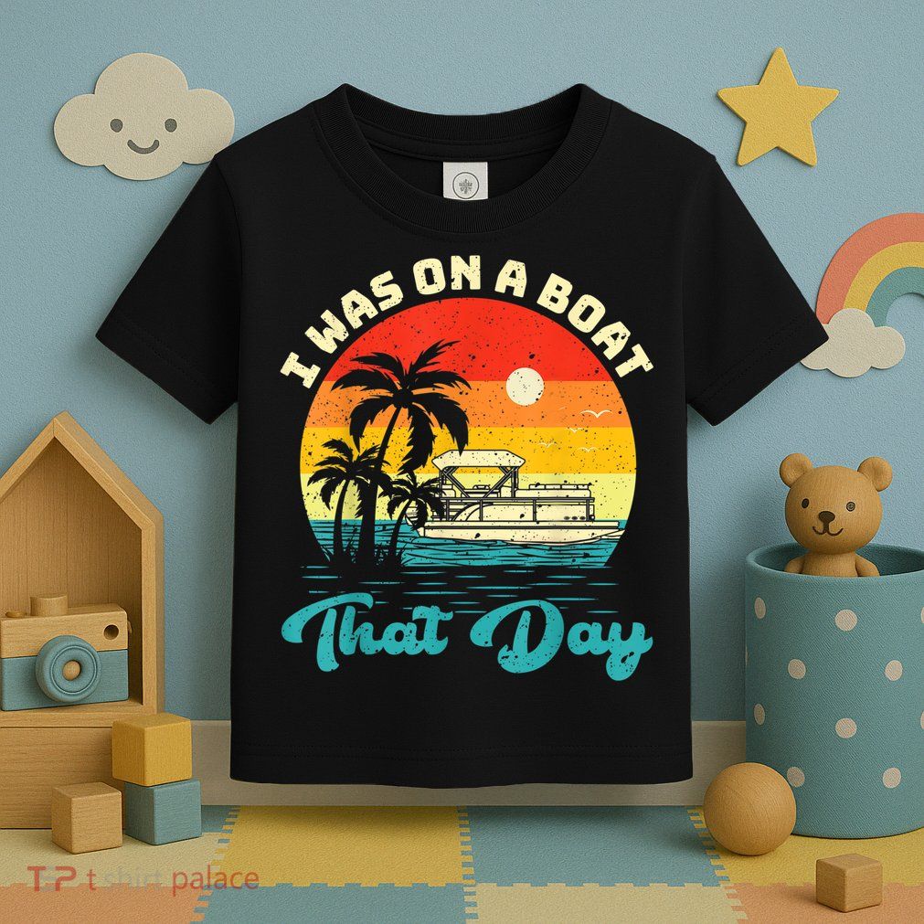 Ponton Boat Vintage Retro I Was On A Boat That Day Toddler T-Shirt